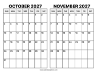 October and November 2027 Calendar