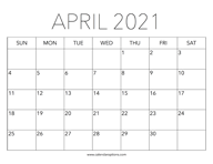 Printable April 2021 Calendar