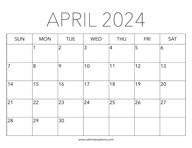 Printable April 2024 Calendar