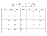 Printable April 2025 Calendar