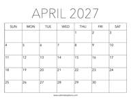 Printable April 2027 Calendar