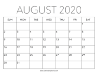 Printable August 2020 Calendar