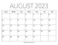 Printable August 2023 Calendar