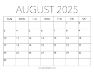 Printable August 2025 Calendar