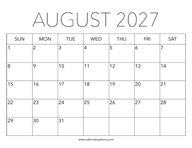 Printable August 2027 Calendar