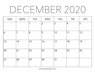 Printable December 2020 Calendar