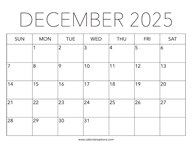 Printable December 2025 Calendar