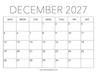 Printable December 2027 Calendar