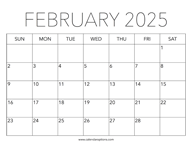 Printable February 2025 Calendar