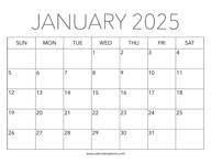Printable January 2025 Calendar
