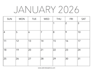 Printable January 2026 Calendar