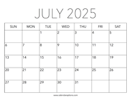 Printable July 2025 Calendar