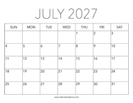 Printable July 2027 Calendar