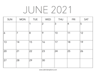 Printable June 2021 Calendar