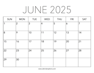 Printable June 2025 Calendar