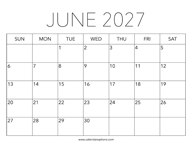 Printable June 2027 Calendar