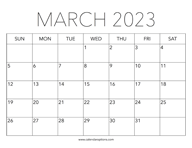 Printable March 2023 Calendar
