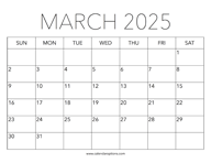 Printable March 2025 Calendar