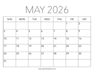 Printable May 2026 Calendar