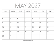 Printable May 2027 Calendar
