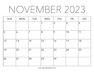 Printable November 2023 Calendar
