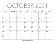 Printable October 2021 Calendar