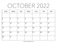 Printable October 2022 Calendar