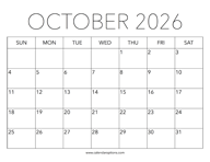 Printable October 2026 Calendar