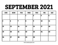September 2021 Calendar Printable