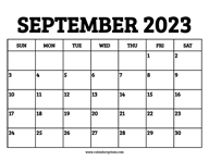 September 2023 Calendar Printable
