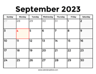 September 2023 Calendar With Holidays