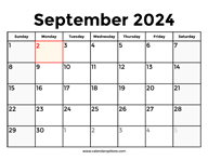 September 2024 Calendar With Holidays