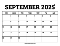 September 2025 Calendar Printable