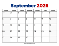 September 2026 Calendar PDF