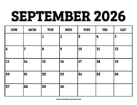 September 2026 Calendar Printable