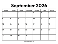 September 2026 Calendar