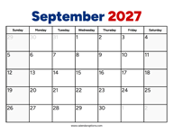 September 2027 Calendar PDF