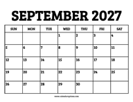 September 2027 Calendar Printable