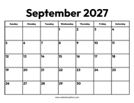 September 2027 Calendar