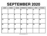 September Calendar 2020