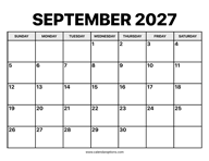 September Calendar 2027