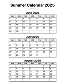 Summer 2025 Calendar