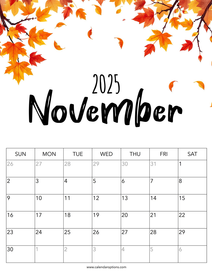 November 2025 autumn calendar