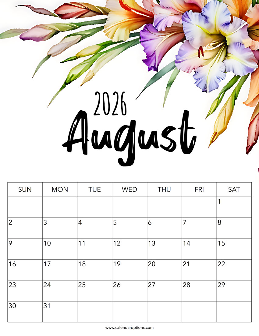 August 2026 floral calendar